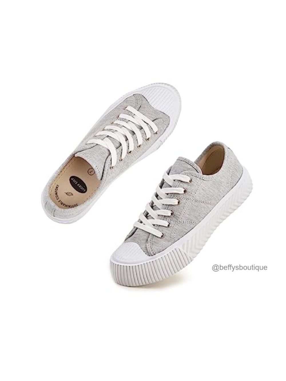 LUCKY STEP Women's Canvas Sneakers Low Top Lace-Up Walking Shoes